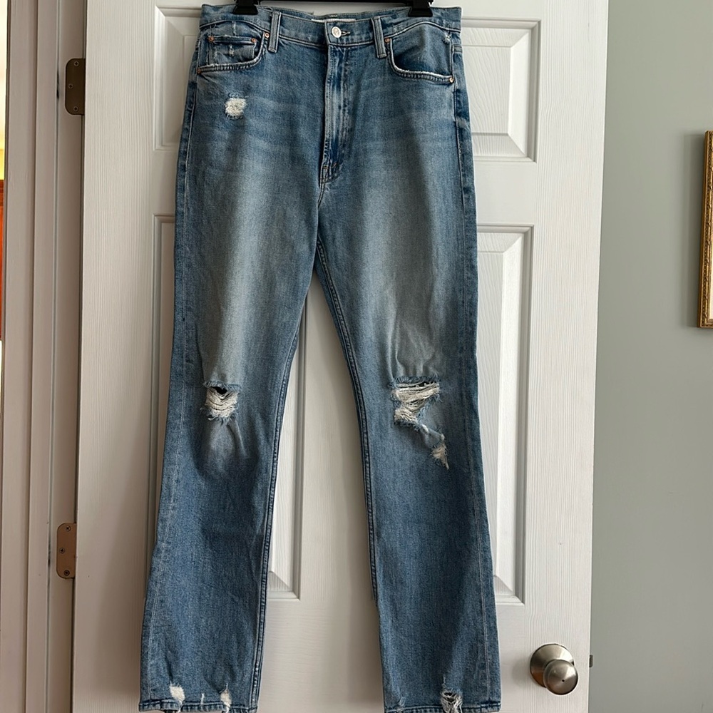 Mother High Waisted Rider Skimp Straight Distressed Jeans